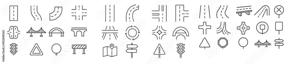 Poster road signs and symbols collection for navigation and traffic guidance in urban areas