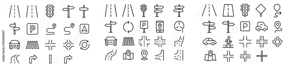 Poster traffic signs and road symbols collection showcasing various navigational instructions and roadway i