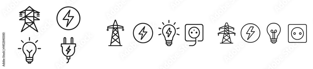 Aufkleber various icons representing electricity and energy concepts displayed in a clean design on a light ba