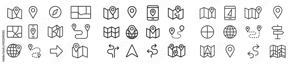 Fototapete Collection of map and navigation icons for digital applications and design projects used in travel planning and orientation