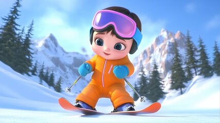 Adorable Baby Skier in the Mountains