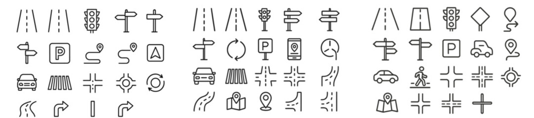 Traffic signs and road symbols collection showcasing various navigational instructions and roadway indicators for urban environments