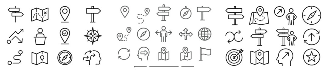 Fototapeta na wymiar Collection of simple navigation and location icons for map and travel applications in a clean layout