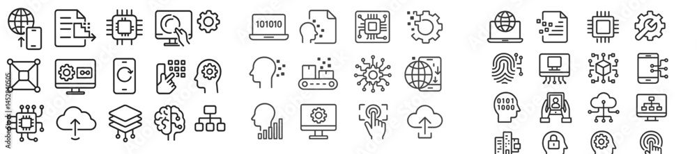 Poster Graphic collection showcasing technology and innovation concepts including computing, data analysis, and cloud computing