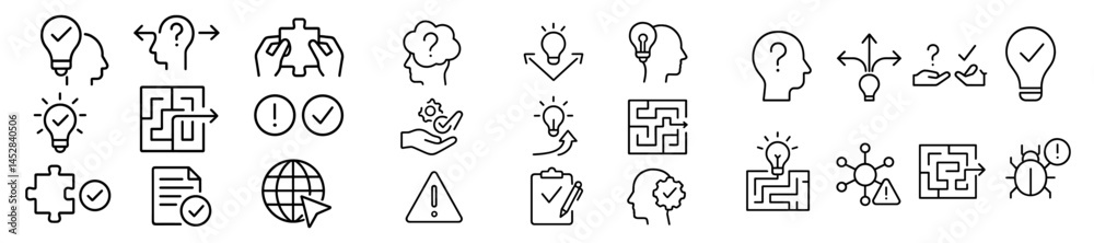 Fototapete exploring ideas with creative problem solving symbols in monochromatic design
