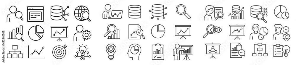 Poster Diverse collection of data analysis icons and illustrations for digital presentations and reports