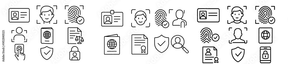 Poster Various icons representing identity verification and personal data security processes in modern technology