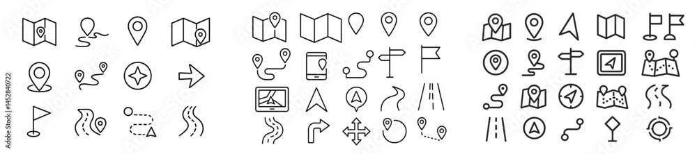 Poster Various navigation and location icons displayed in a simple line art style on a clean background