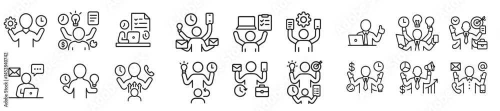 Aufkleber Concepts of teamwork and productivity illustrated through various icons depicting collaboration, communication, and task management