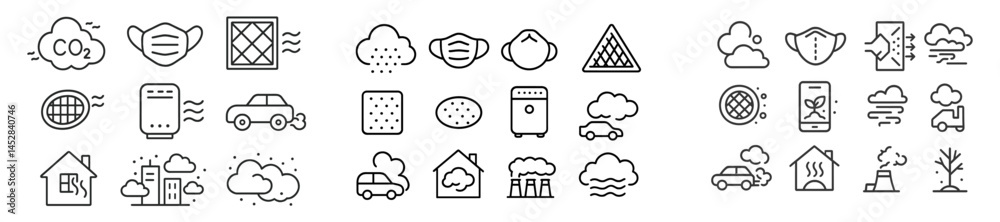 Poster icons representing environmental concepts and pollution symbols illustrating global challenges