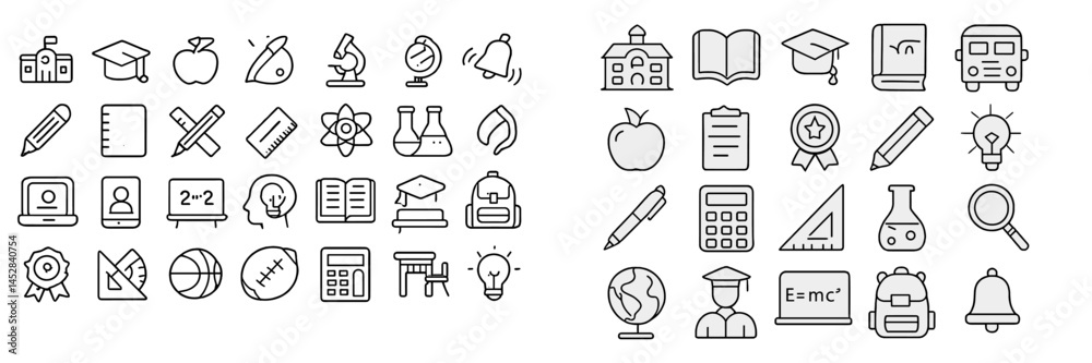 Poster educational theme with various icons representing school and learning activities