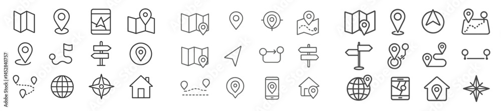 Aufkleber Collection of various map and location icons designed for navigation and orientation purposes in digital applications