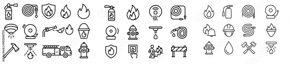 Poster fire safety icons displaying various equipment and symbols for fire prevention and emergency respons
