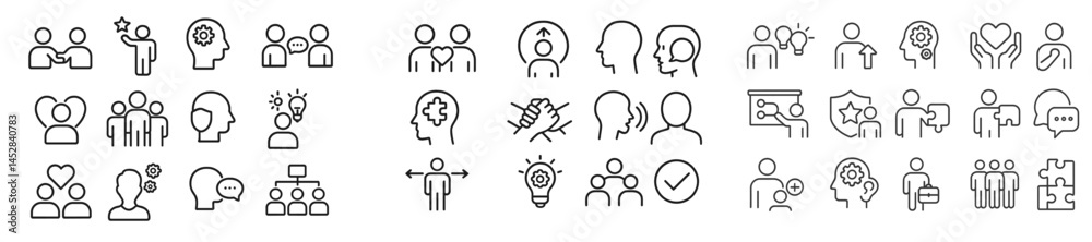 Aufkleber Collection of minimalist line icons representing social interactions, thoughts, and teamwork concepts suitable for various design projects