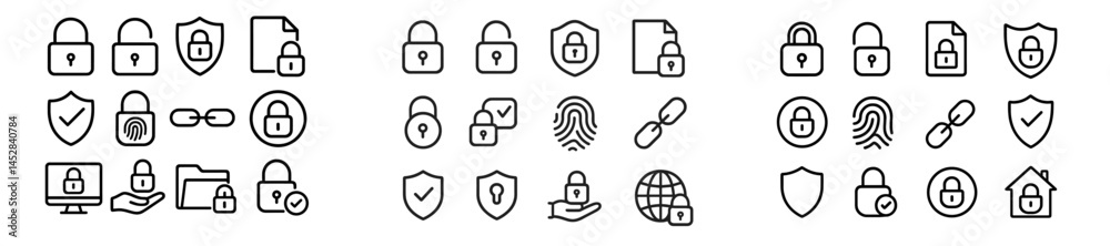 Poster Collection of lock and security icons for digital and physical protection concepts in a minimalist design