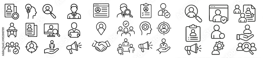 Aufkleber collection of diverse icons representing various business activities and professions in a minimalist