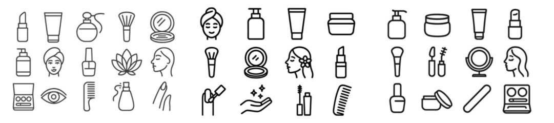 Fototapeta na wymiar Beauty and skincare icons showcasing various products and tools for makeup and personal care by diverse users