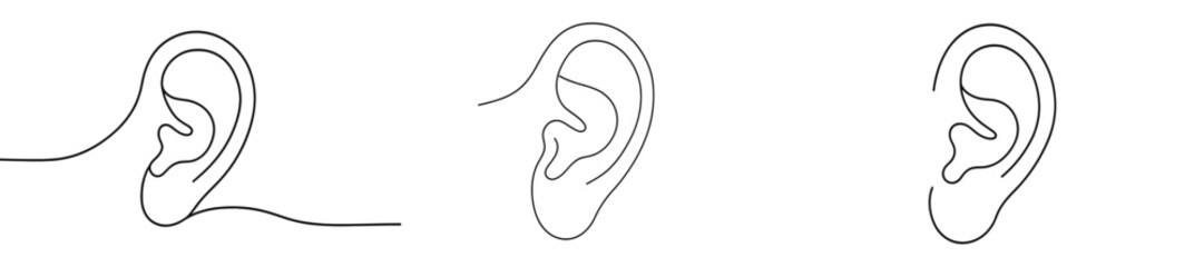 Outline drawings of ear shapes showcasing different perspectives captured in a minimalist style