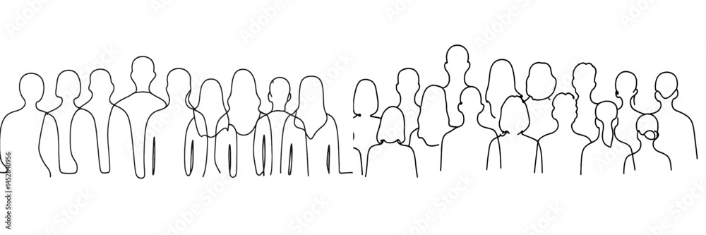 Aufkleber Crowd of people depicted in a simple line art style showcasing diversity and unity in a communal setting