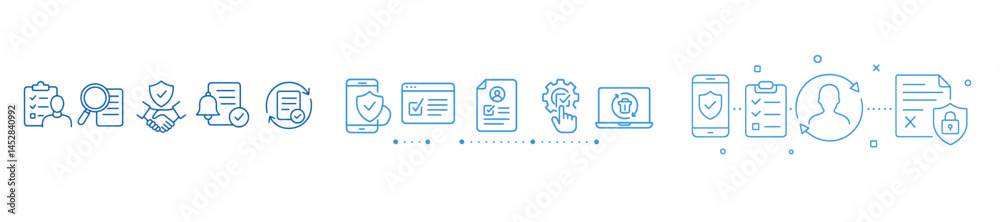 Fototapete Digital security icons and concepts displayed in a structured pattern to represent online safety and data protection techniques