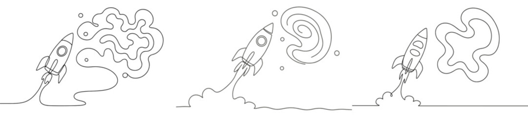 Fototapeta premium Rocket launches into space with vibrant clouds and swirls in a creative artistic illustration depicting adventure and exploration