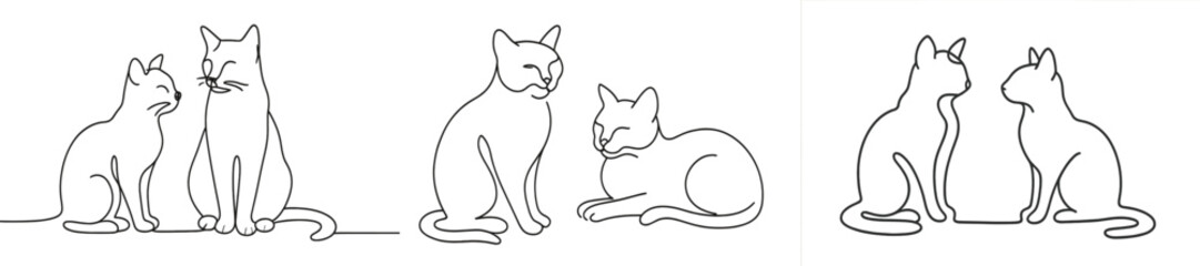 Obraz premium Various line drawings of cats interacting in a playful and affectionate manner showcasing their relationships and personalities