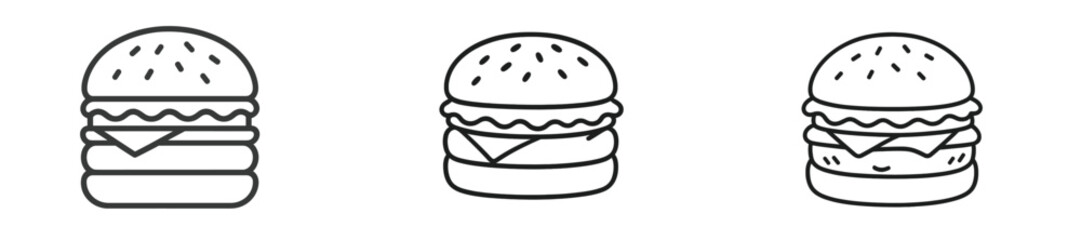 Various illustrations of burgers featuring different designs and styles captured in a minimalist style for food enthusiasts