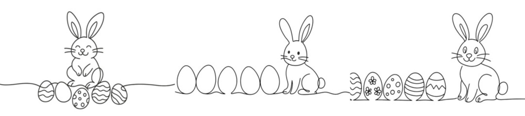 Celebrating Easter with cute bunnies and decorated eggs in a cheerful spring setting