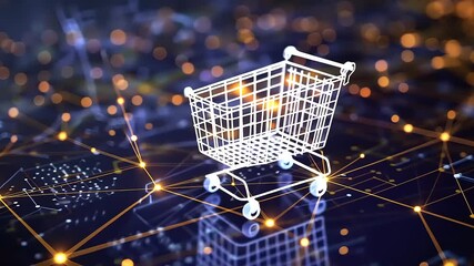 Digital shopping cart over network map. - Powered by Adobe
