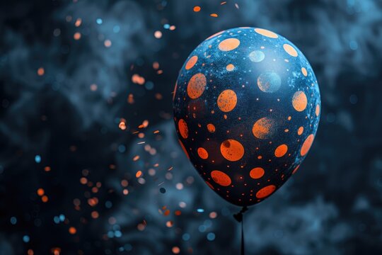 A round balloon floats with orange spots against a dark background - Powered by Adobe