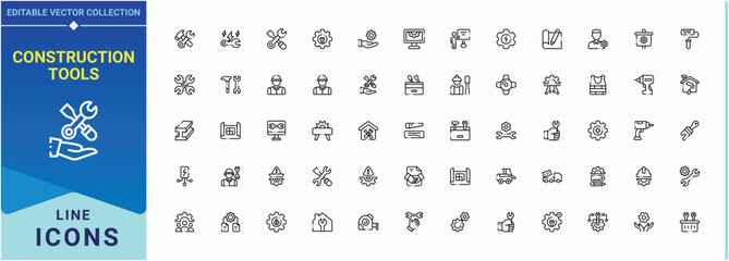 Construction Tools icon set. Modern vector UI icons. Contains such icons as house, mechanic, build, plumbing, equipment. Vector artwork and illustration. Mechanic icon set.