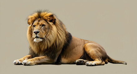 Obraz premium Majestic Lion Relaxing in a Serene Environment with Soft Background