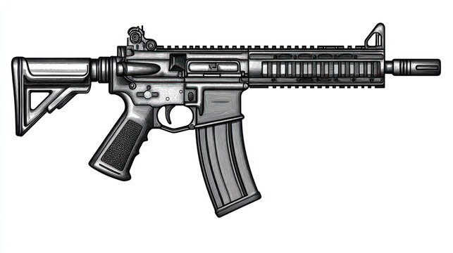 Detailed Illustration of an AR-15 Style Rifle