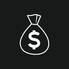 Money Bag with Dollar Sign on Black Background Finance, Wealth, and Savings Symbol