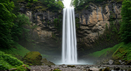 Fototapeta premium Majestic Waterfall Surrounded by Lush Greenery in a Natural Setting