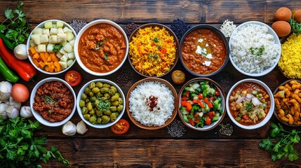Colorful Onam Pickles and Curries on Table