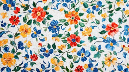 Obraz premium Colorful floral pattern on cracked white background