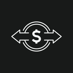 Dollar Sign with Left and Right Arrows, Representing Money Transfer or Exchange on Black Background
