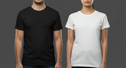 Black and White T-Shirt Display for Casual Fashion and Mockup Use