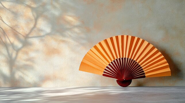 Vibrant Red and Orange Indian Hand Fan on Soft Backdrop