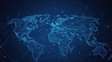 Fototapeta premium Global Network Connected World Map.