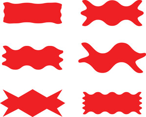Set of abstract red wavy vector shapes, fluid ribbons, geometric banners, and organic elements for modern graphic design and digital artwork