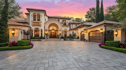 Fototapeta premium Majestic Mediterranean Villa at Sunset.