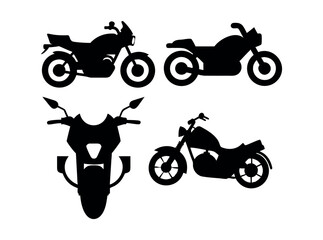Obraz premium Simple Silhouette of a Motorcycle, Collection of Silhouetted Motorbike Designs, profile, side view, bike, motor, engine, racing, adventure, touring, sport, urban, Collection of Different Motorcycle Mo