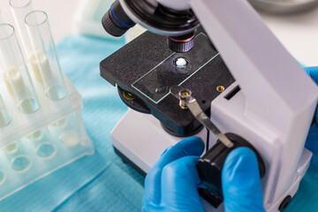Examine milk in the laboratory. Selective focus.