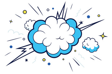 clouds dynamic bursts of energy, including stars and lightning, creating a playful, comic style atmosphere