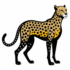 Golden Cheetah: A majestic cheetah stands tall, showcasing its iconic spots and elegant form, rendered in a sleek, graphic illustration that emphasizes its beauty and power.