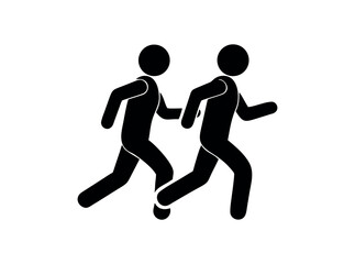 Two people running, symbolizing healthy lifestyle. stylized figures running, representing teamwork or competition, running people, teamwork, competition, exercise, fitness, sports, activity, motion, e
