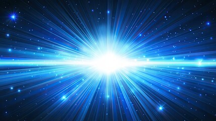 Cosmic Burst Blue Star Explosion with Galaxy Light Rays.