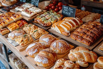A selection of fresh baked bread and pastries on display
